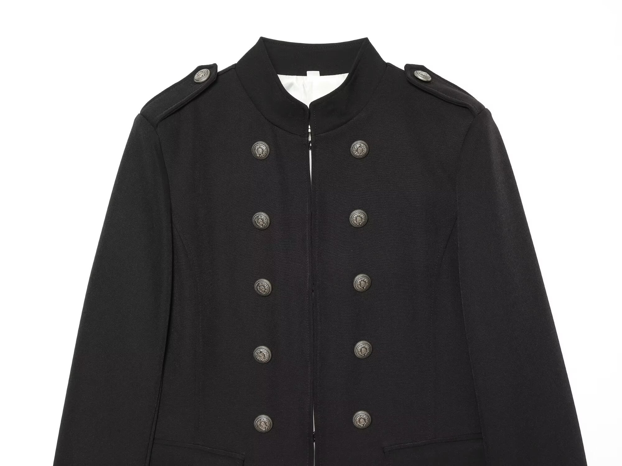 Women's with shoulder pads slim stand collar Coat