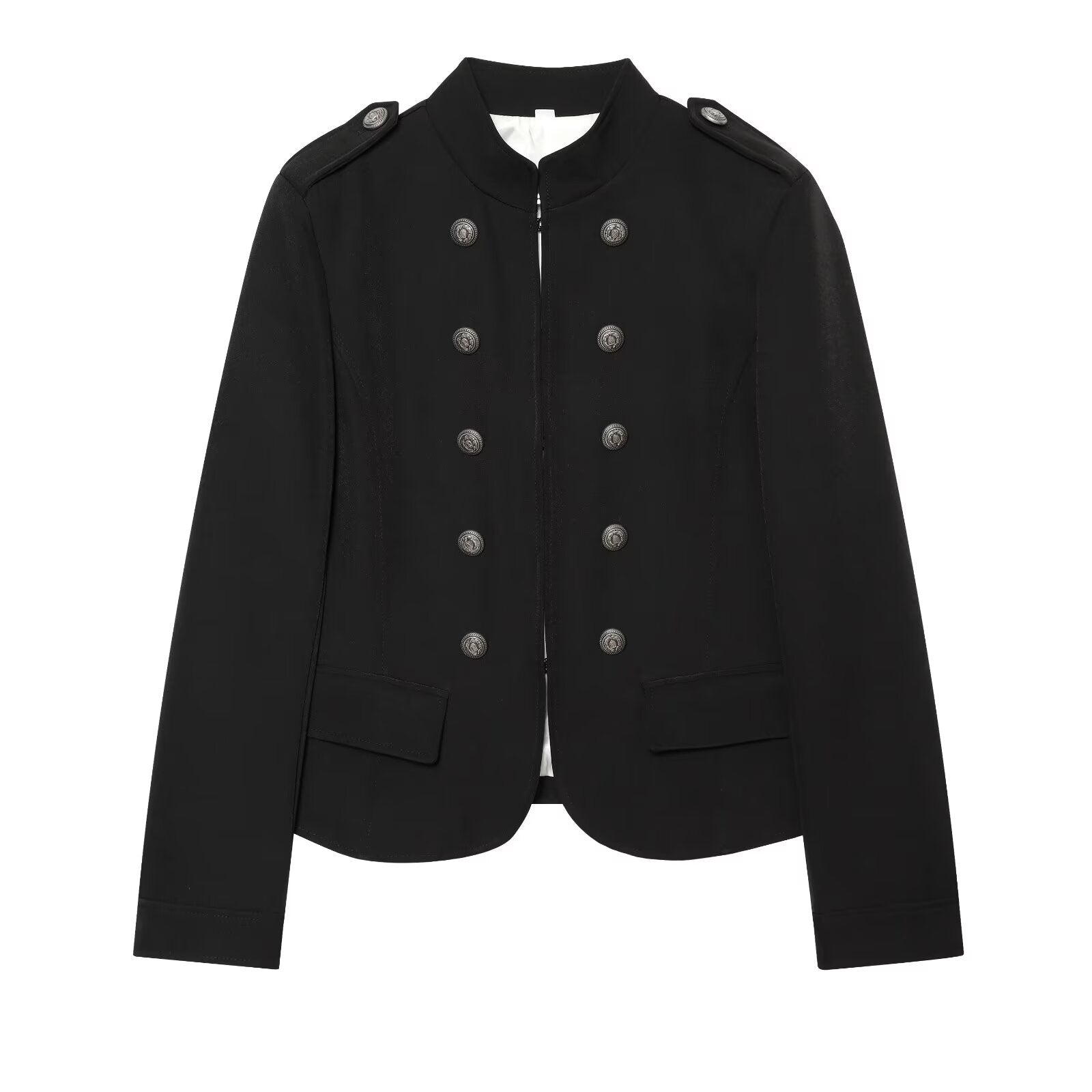 Women's with shoulder pads slim stand collar Coat