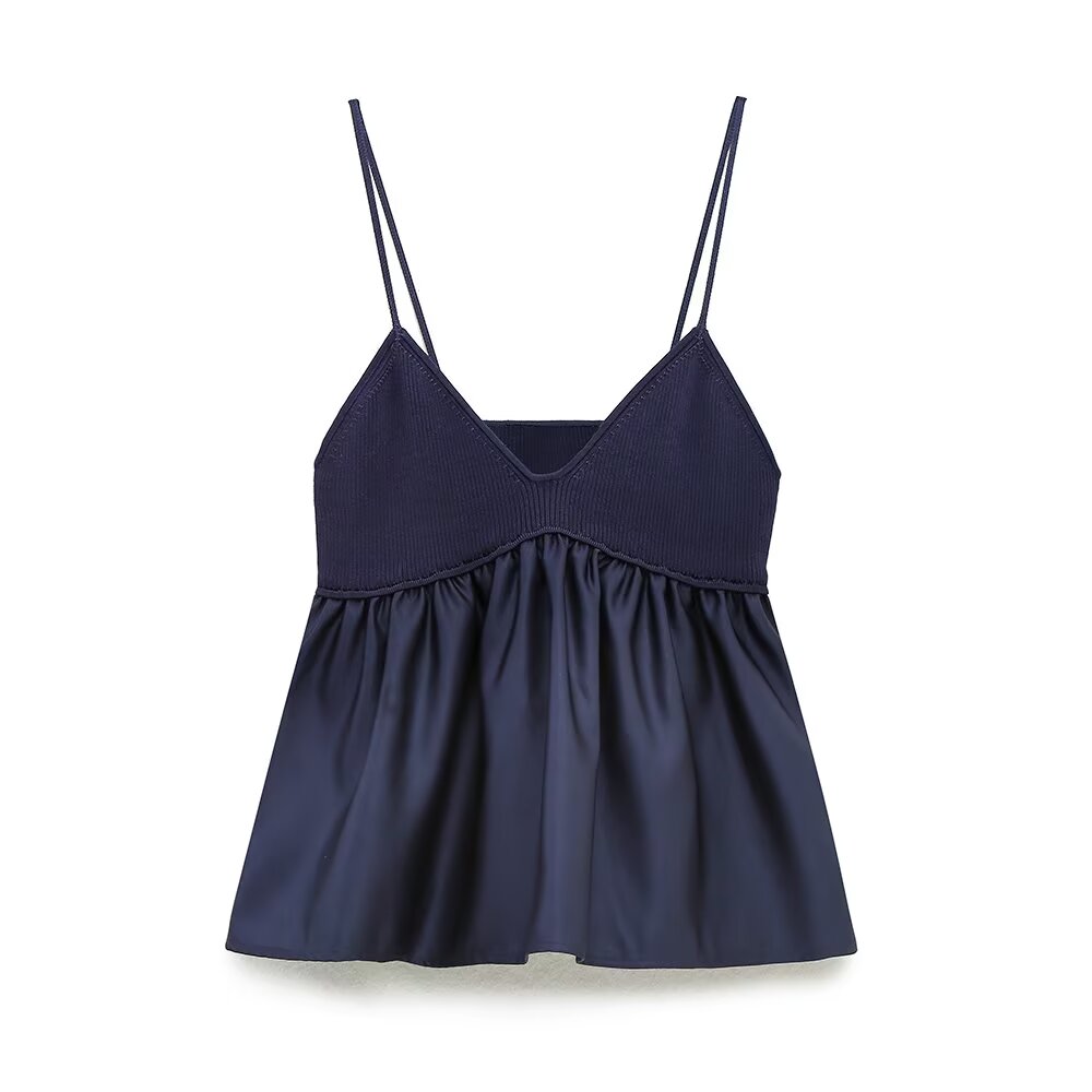 Women's patchwork knitted suspender top