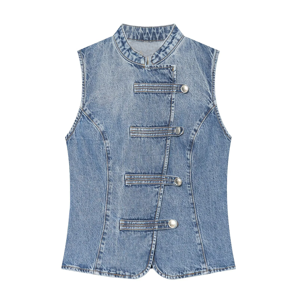 Women's Breasted decorative denim top