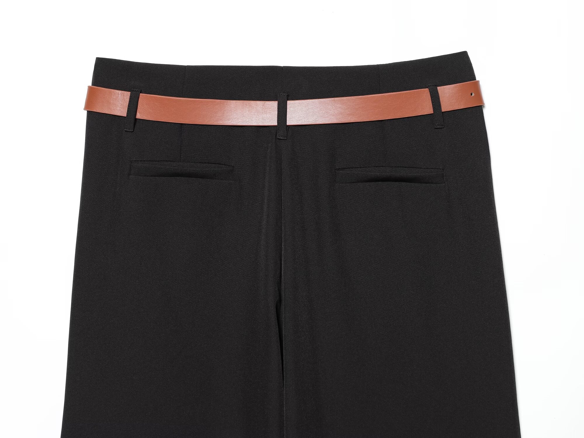 Women's casual high waisted straight leg rolled edge pants