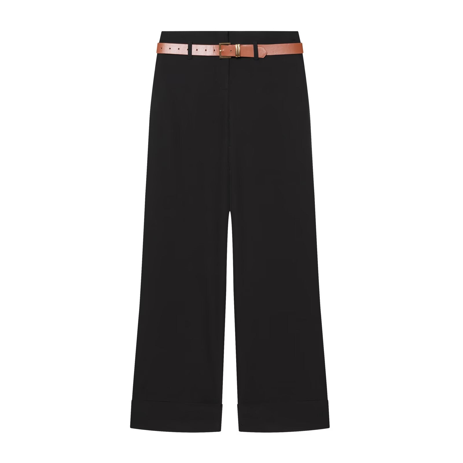 Women's casual high waisted straight leg rolled edge pants