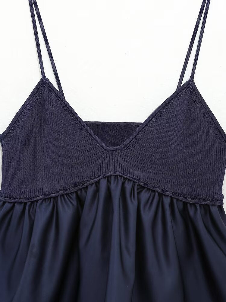 Women's patchwork knitted suspender top