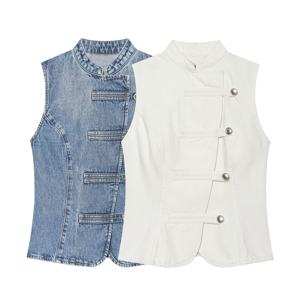 Women's Breasted decorative denim top