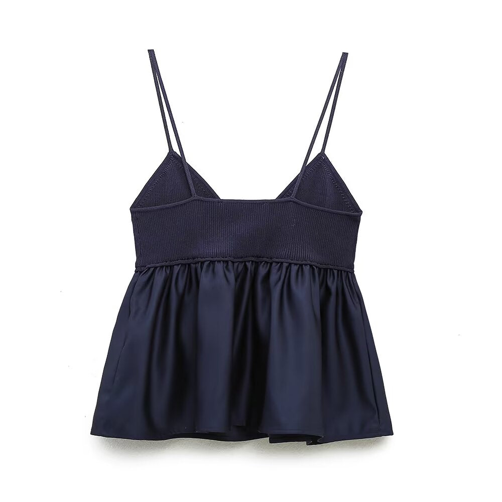 Women's patchwork knitted suspender top