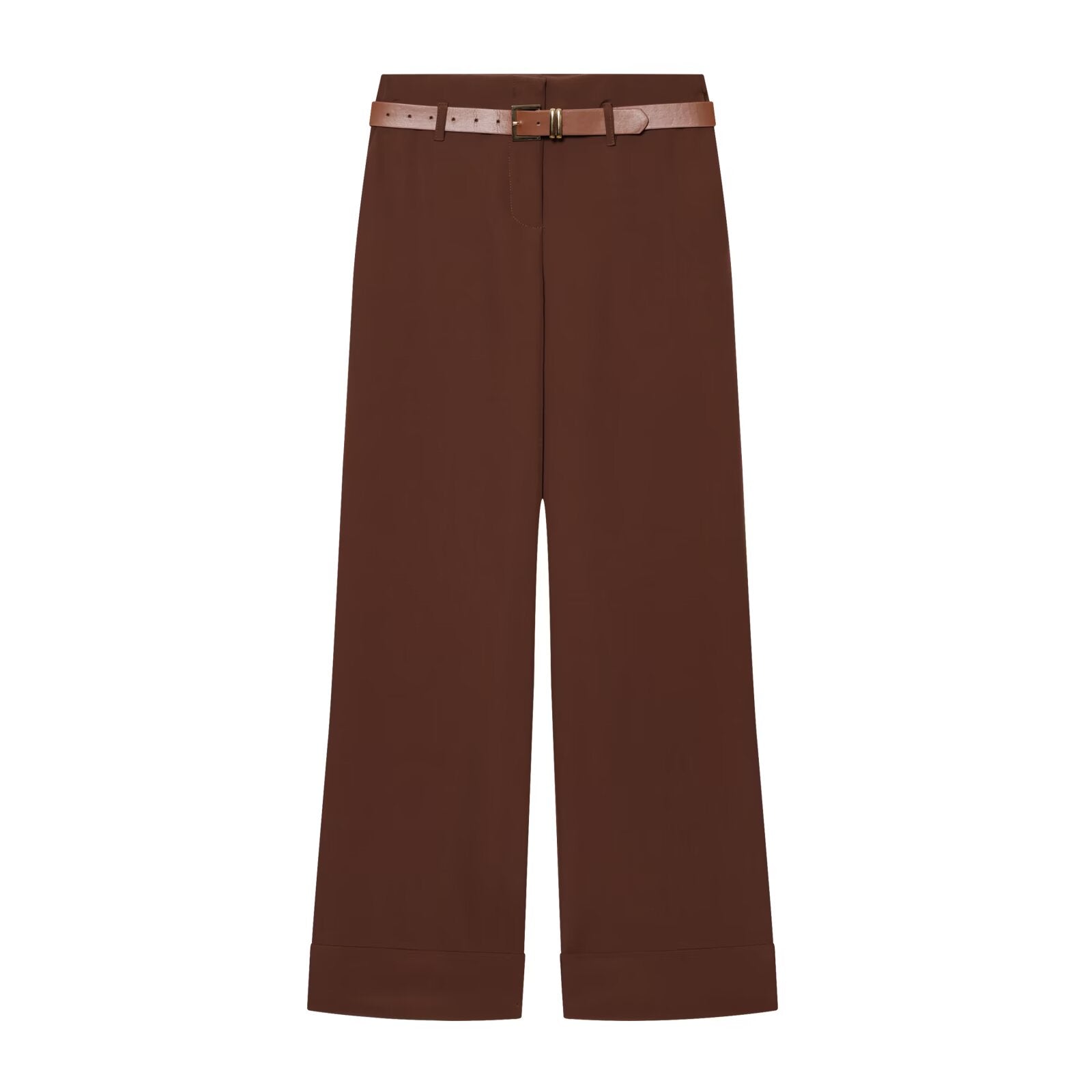 Women's casual high waisted straight leg rolled edge pants