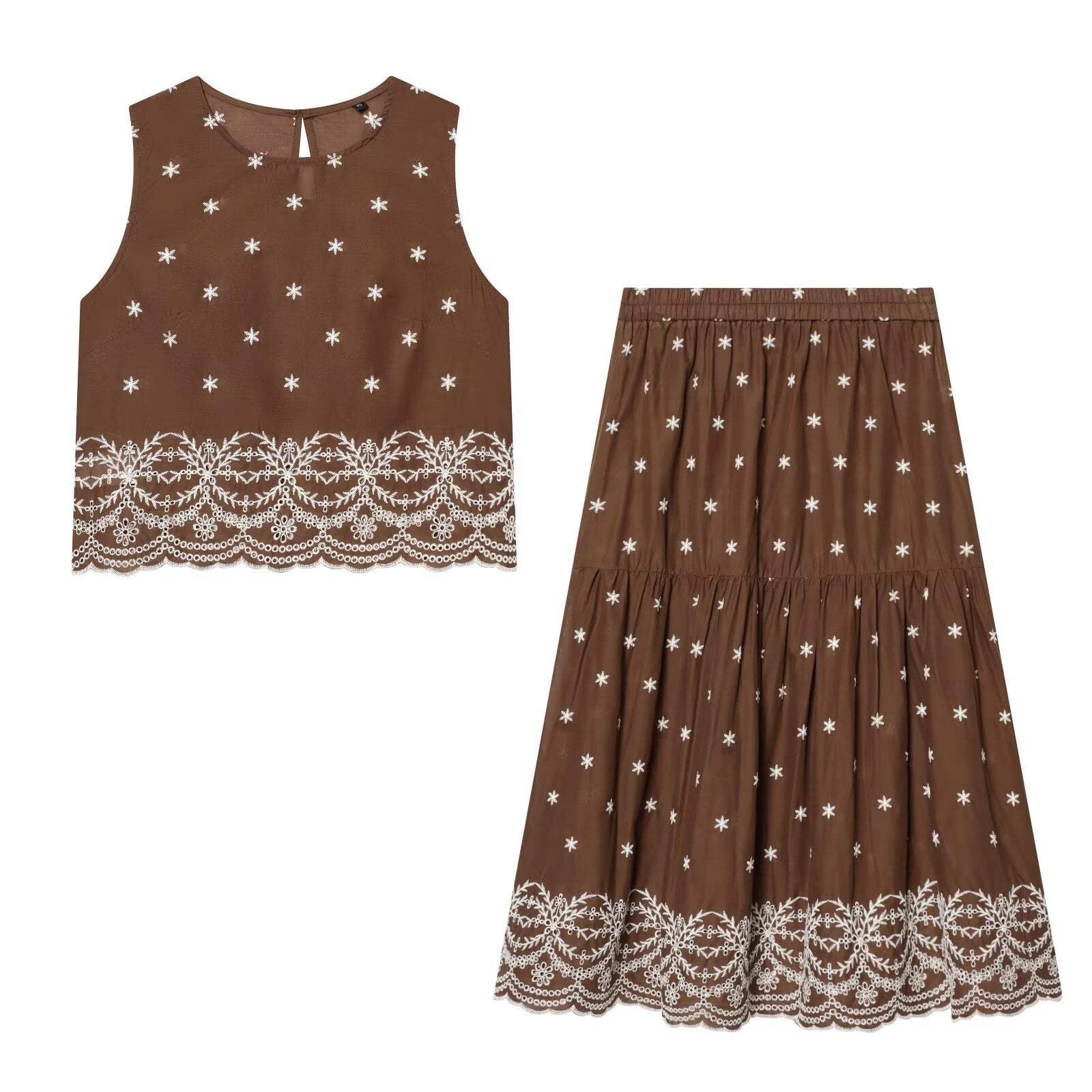suit Women's 2 pieces hollowed out embroidered top+Skirts