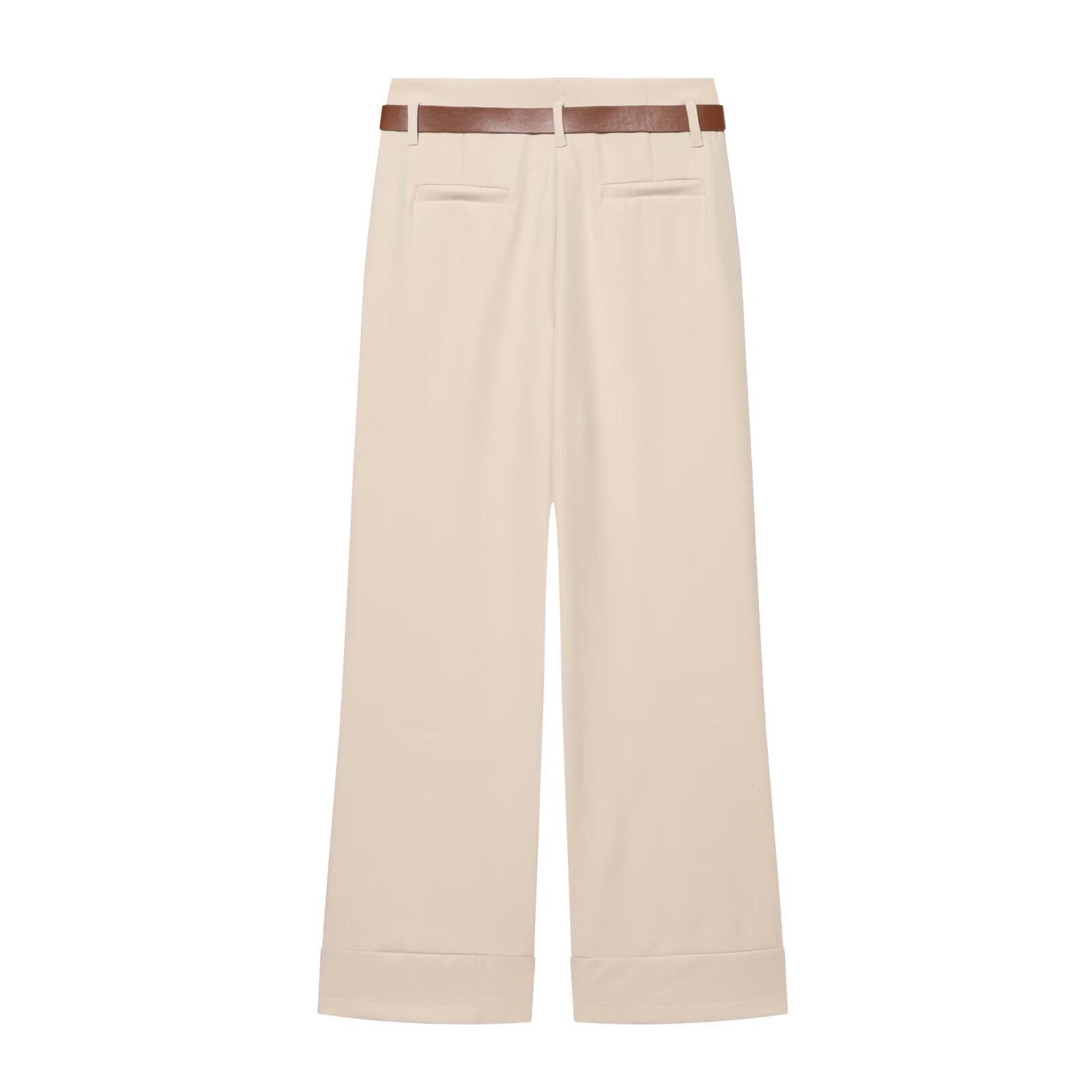Women's casual high waisted straight leg rolled edge pants